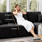 110" Boneless Cloud Sectional Couch for Living Room, Compressed Modular L-Shaped Sofa with Deep Seat, Frameless Corduroy Couch in Boxes, No Assembly Required 3-Seater (Right-Facing Chaise, Black)