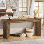 Tribesigns 70.9-Inch Extra Long Console Table, Farmhouse Sofa Console Table with Widened Tabletop, Entryway Accent Tables with Sturdy Double Pedestal for Living Room (Rustic Brown)