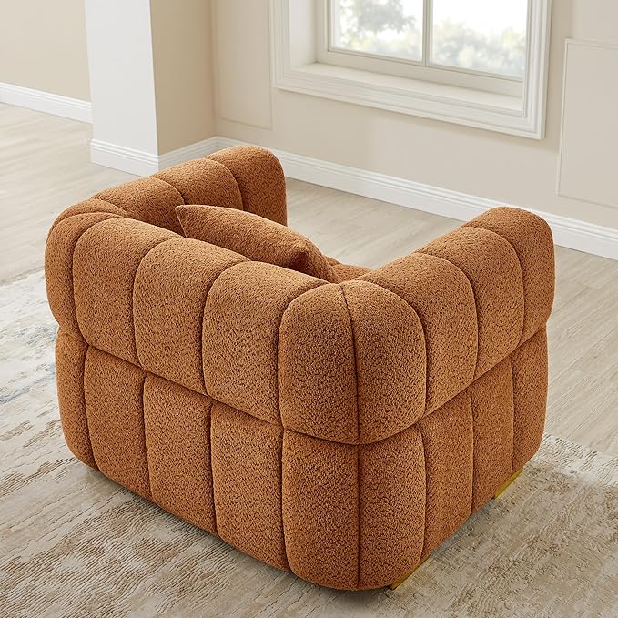 VANOMi Sofa and Chair Set, Modern Deep Seat Couch & Boucle Sofa Chairs, Oversized Upholstered Couch Sets for Living Room, Bedroom, Office, Apartment, Curry (3 Pieces)