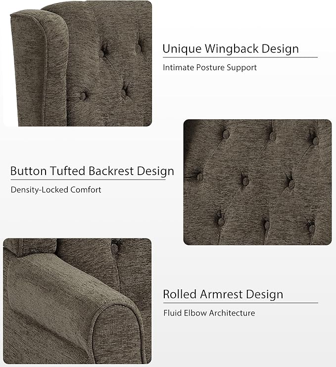 Lumibee High Back Accent Chair Set of 2,Upholstered Wingback Armchair with Solid Wood Legs for Small Spaces,Comfy Single Sofa Chair for Living Room,Bedroom,Office-Taupe