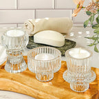 Kate Aspen Vintage Ribbed Glass Black Candlestick Holders, Pillar Candle, Tealight & Votive Candle Holders (Set of 6, 3 Assorted Sizes), Dining Table Decor, Shelf Decor, Centerpiece