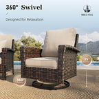 HERA'S HOUSE High Back Patio Furniture Set with Swivel Chairs, Outdoor Wicker Conversation Sets with 5.5" Comfy Cushions, 4 Piece Outside Sofa Sets, Beige