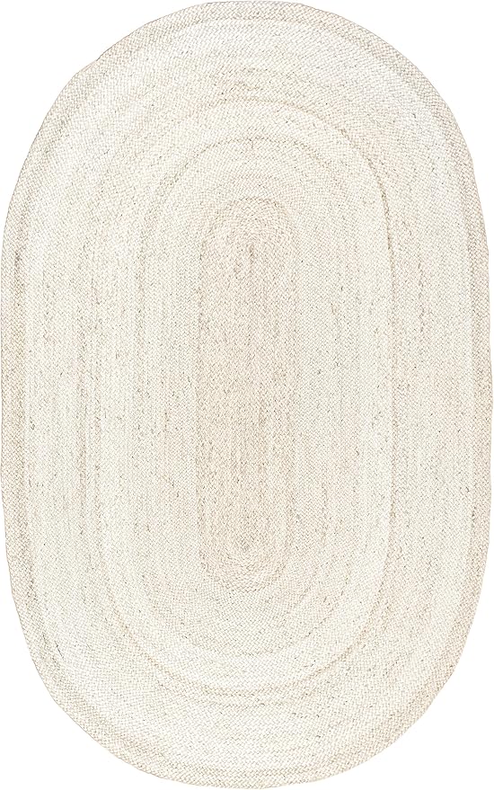 nuLOOM Oval 4x6 Rigo Jute Hand Woven Area Rug, Off White, Solid Farmhouse Design, Natural Fiber, For Bedroom, Living Room, Dining Room, Hallway, Office, Kitchen, Entryway