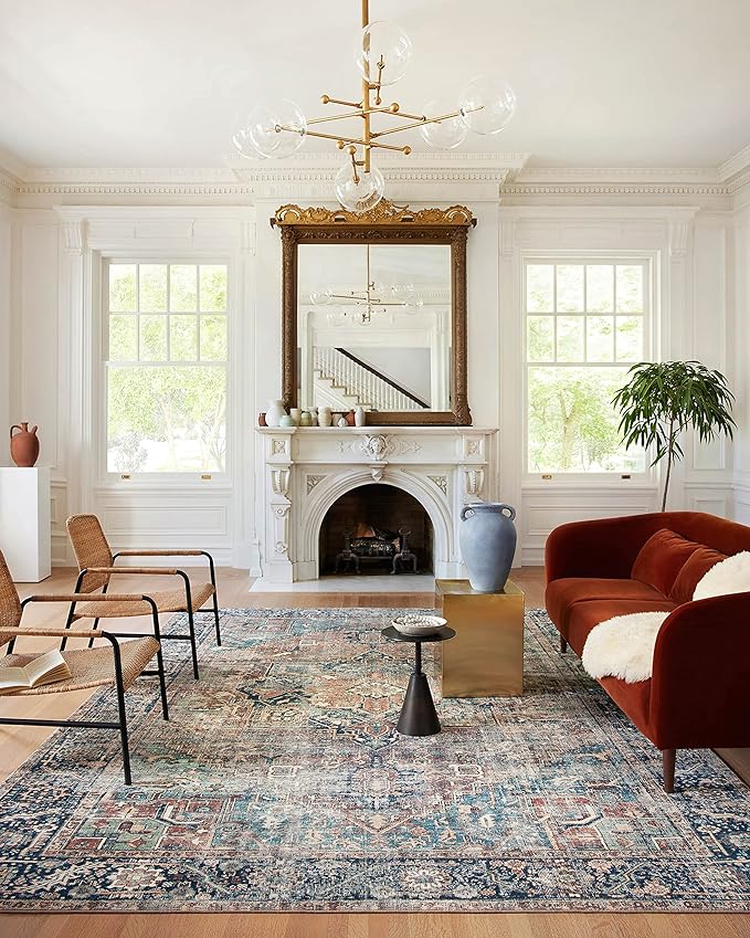 Loloi Margot Collection MAT-02 Terracotta/Lagoon 3'-6" x 5'-6" Accent Rug feat. CloudPile, No-Shed Easy Clean Large Patterned Area Rug for Living Room, Bedroom, Dining Area
