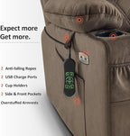 MCombo Small Size Triple Motor Power Lift Recliner Chair Sofa with Massage and Dual Heating, Adjustable Headrest for Elderly People Petite, USB Ports, Extended Footrest, Fabric 7222 (Coffee)