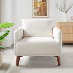 VANOMi Oversized Accent Chair Modern Boucle Armchair for Living Room Sets of 2, 37" Wide & Cozy Reading Chair with Solid Wood Legs, White Upholstered Lounge for Bedroom & Office, (Easy Assembly)