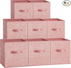 SONGMICS Storage Cubes, 10.2 x 10.2 x 11 Inches Non-Woven Fabric Bins with Double Handles, Set of 8, Closet Organizers for Shelves, Foldable, for Clothes, Jelly Pink UROB826R01