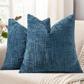 decorUhome Navy Blue Chenille Throw Pillow Covers 16x16 Set of 2 Thick Textured Slubby Couch Pillow Covers Farmhouse Accent Modern Neutral Decorative Pillow Cases for Bed Sofa Living Room
