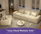 Hobestluk 120" Cloud Sectional Couch 3-Seater Sofa with Deep Seat Modular Sofa with Removable Cover Large Sofa Couch for Living Room (Beige, 3-Seater Sofa)