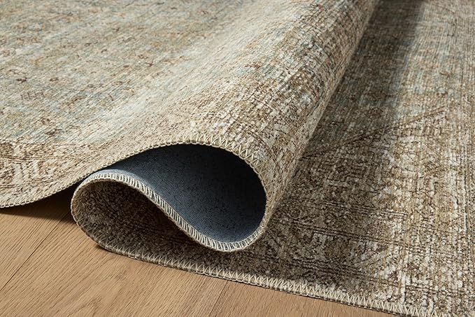 Loloi Amber Lewis Cambria Collection CBR-05 Aqua/Natural 2'-6" x 7'-6" Runner Rug Jute, Neutral, Vintage Style, Antique Tone, Living, Bedroom, Dining, Carpet