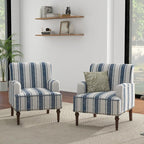 UIXE Stripe Accent Chairs Set of 2, Living Room Arm Chair Modern Nailhead Trim Club Armchair, Comfy Upholstered Sofa Lounge Seat Reading Seat Bedroom Side Seating for Home Office, Dark Blue
