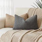 Foindtower Pack of 2 Textured Boucle Throw Pillow Covers Accent Solid Decorative Lumbar Pillow Cases Woven Couch Cushion Case for Sofa Living Room Home Decor, 12 x 20 Inch,Dark Grey