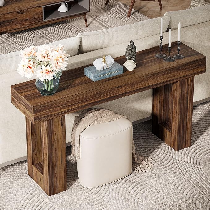 Tribesigns 63-Inch Long Console Table, Wooden Rectangular Sofa Table Behind The Couch, Farmhouse Entryway Table for Entrance, Hallway, Living Room (Rustic Brown)