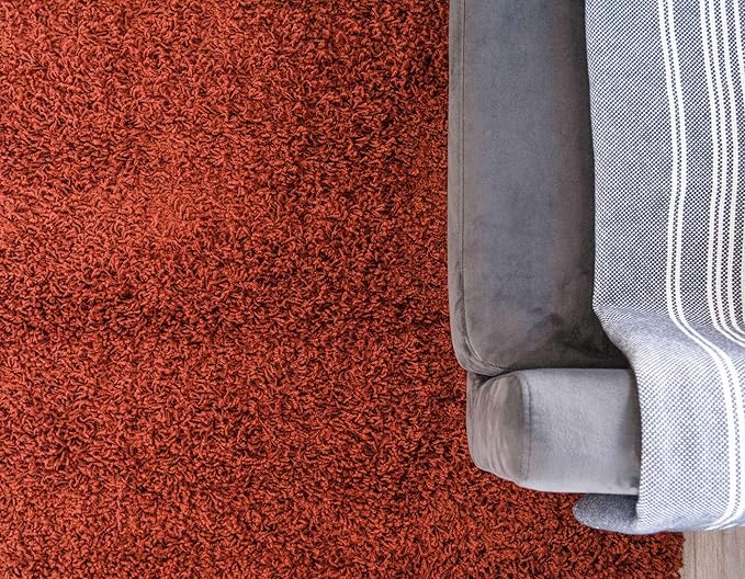 Unique Loom Solid Shag Collection Area Rug (8' Round, Terracotta)