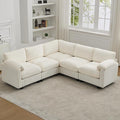 87'' V-Shaped Sectional Sofa Couch, 5-Seater Modular Couches for Living Room, Corduroy Deep Seat Cloud Sofa with Center Stitched, Beige