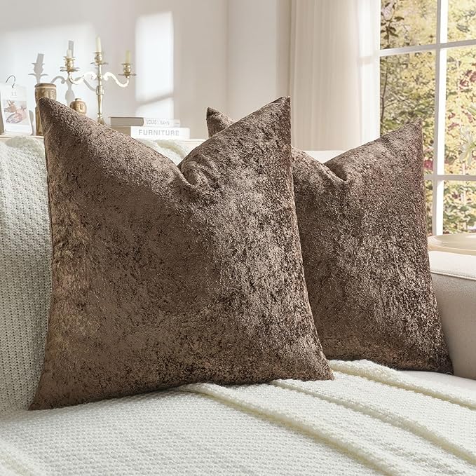 FUTEI Dark Coffee Flannel Throw Pillow Covers 24x24 Inch Set of 2,Soft Dimensional Textured European Cushion Cases,Modern Home Decor for Couch Living Room