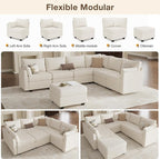 Modular Sectional Sofa Couches, Large Convertible Modular Couches with Storage, 7-Seater Sectional Sofa for Living Room, U Shaped Sectional Couch Sleeper Sofa with Chaise (Beige, 7 Seats)