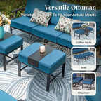 Patio Furniture Set 7 pcs, Outdoor Patio Furniture, 3-Seat Sofa, 2 Swivel Chairs, 2 Single Chairs, 2 Ottomans and 5.75" Extra Thick Cushion, Conversation Set for Deck,Gemstone Blue