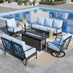 Sophia & William Patio Furniture Set with Fire Pit Table, 4PCS Metal Outdoor Conversation Set with Fire Pit Table, 2 Swivel Chairs,1 Loveseat,3-Seater Couch for Outdoor Seating,Backyard,Porch(Blue)