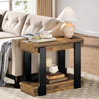 Tribesigns Narrow End Table, 2-Tier Farmhouse Side Table with Storage Shelf for Living Room, Rectangular Night Stand and Bedside Tables for Bedroom, Brown