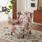 MELLCOM Floral Accent Chair, High Back Upholstered Armchair with Solid Legs, Leisure Single Sofa Chair for Living Room, Bedroom, Home Office, Pink Floral
