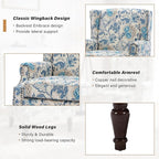 Floral Wingback Accent Chairs Set of 2, High Back Upholstered Armchair, Comfy Fabric Wingback Arms Chairs with Retro Solid Wood Legs, Single Sofa Reading Chair for Bedroom Living Room, Boho Blue