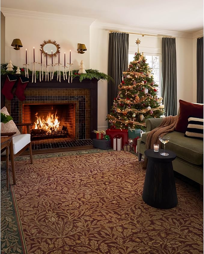 RUGGABLE x Morris & Co Machine Washable Christmas Area Rug – Acorn Amber Red 2x3, Stain-Resistant, Non-Slip – Small Rugs for Living Room, Bedroom, Hallway, Entryway & Bathroom–with Standard Pad