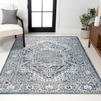 JONATHAN Y Modern Vintage Medallion Navy/Light Gray Indoor Area Rug, 9x12, Country, Floral, Easy-Cleaning for Living Room, Bedroom, Kitchen, Pet Friendly, Non-Shedding (MDP100B-9)