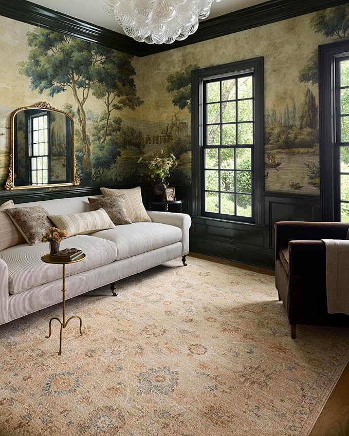 Loloi Chris Loves Julia Palma Collection PLM-11 Natural/Multi 5'-3" x 7'-6" Fringe Area Rug Vintage Style Boho Living Room Bedroom Carpet
