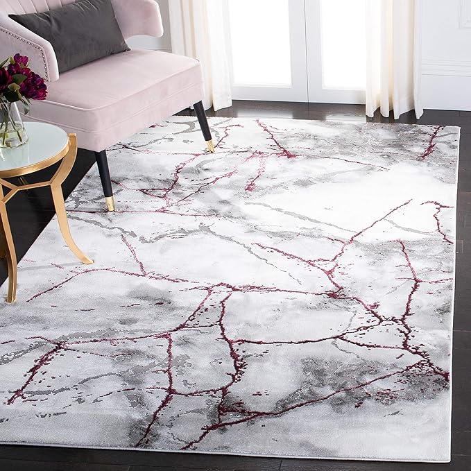 SAFAVIEH Craft Collection Area Rug - 5'3" Square, Grey & Wine, Modern Abstract Design, Non-Shedding & Easy Care, Ideal for High Traffic Areas in Living Room, Bedroom (CFT877S)