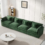 Modular Sectional Sofa, 146.5 Inch I-Shaped Cloud Sofa with Deep Seat Chenille Sofa with Cushions, Four Seater Sectional Sofa for Living Room Apartment,Evergreen