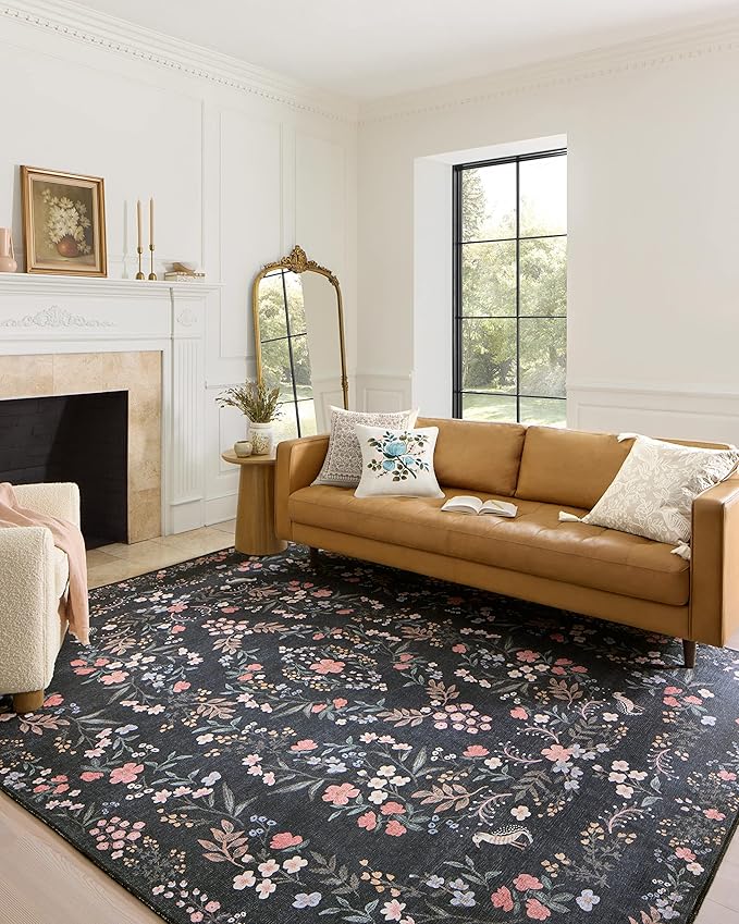 Loloi Rifle Paper Co. Maison Collection MAO-04 Tuileries Black 7'-6" x 9'-6", .19" Pile Height, Area Rug