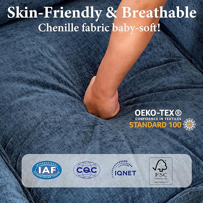 50" Loveseat Sofa Small Cloud Couch | Mini Chenille Love Seat Couches with 2 Pillows | 27.16" Deep Seat for Small Spaces Bedroom Dorm Apartment | Blue