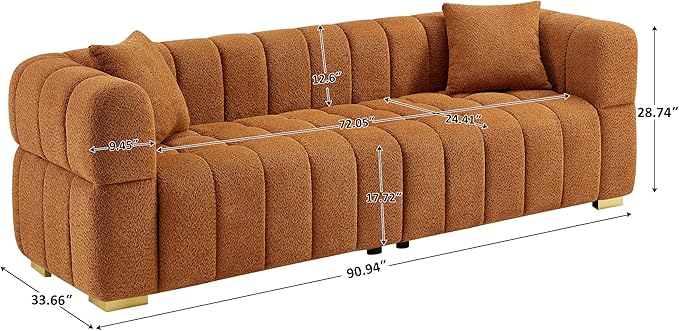 VANOMi Sofa and Chair Set, Modern Deep Seat Couch & Boucle Sofa Chairs, Oversized Upholstered Couch Sets for Living Room, Bedroom, Office, Apartment, Curry (2 Pieces)