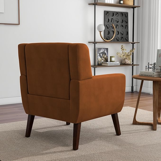 Accent Chair, Modern Velvet Arm Chair for Living Room, Bedroom, Comfy High-Resilient Sponge Reading Chair for Small Spaces-Velvet Orange, Set of 1