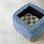 Walker Edison Linley Contemporary Small Storage Bouclé Ottoman with Wood Legs, Soft Blue