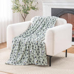 Berkshire Blanket Peanuts® VelvetLoft® Cute Character Snoopy Plush Throw Blanket,Peanuts Snoopy & Woodstock New Flower and Bees Sage,Throw 55 in x 70 in (Official Peanuts® Product)