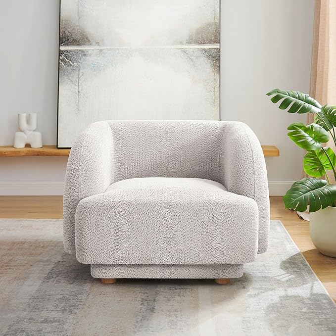 VANOMi Oversized Living Room Chair, Modern Comfy Accent Barrel Chairs, Single Sofa Chair with Wood Legs, Upholstered Armchair for Bedroom, Office, Waiting Room (Camel)