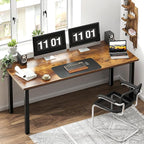 Need 63 Inch Large Computer Desk - Modern Simple Style Home Office Gaming Desk, Basic Writing Table for Study Student, Black Metal Frame, Rustic Brown