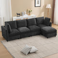4-Seater Modular Sectional Cloud Sofa with Ottoman, Convertible L-Shaped Couch for Living Room, Modern Deep Seat Modular Sofa, Chenille Dark Grey