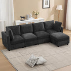 4-Seater Modular Sectional Cloud Sofa with Ottoman, Convertible L-Shaped Couch for Living Room, Modern Deep Seat Modular Sofa, Chenille Dark Grey