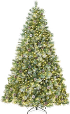 Best Choice Products 9ft Pre-Lit Scotch Pine Christmas Tree, Premium Frosted Pre-Decorated Artificial Holiday Decor w/ 2,020 Branch Tips, 2-in-1 White and Multicolor LED Lights, Cordless Setup