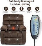 Oversized Zero Gravity Power Lift Recliner Chair for Elderly Adults Big Man Electric Lay Flat Recliner Triple Motor with Heat and Massage, Adjustable Seat Height, Arm Storage, Cup Holder