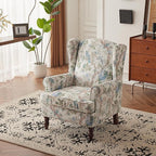 MELLCOM Floral Accent Chair, High Back Upholstered Armchair with Solid Legs, Leisure Single Sofa Chair for Living Room, Bedroom, Home Office, Light Blue Floral&Bird