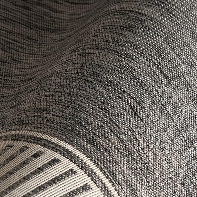nuLOOM 9'6" x 12' Outdoor Area Rug, Casual Design with Striped Border, Stain Resistant, Highly Durable, for Patio, Balcony, Bedroom, Living Room, Dining Room, Bathroom, Steel