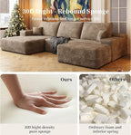 107.5" Compressed Boneless Couch with Ottoman, 2 Seater Large U Shaped Sectional Couches for Living Room, Camel Corduroy Cloud Modular Sectional Sofa, Memory Foam, No Assembly，Light Facing Chaise