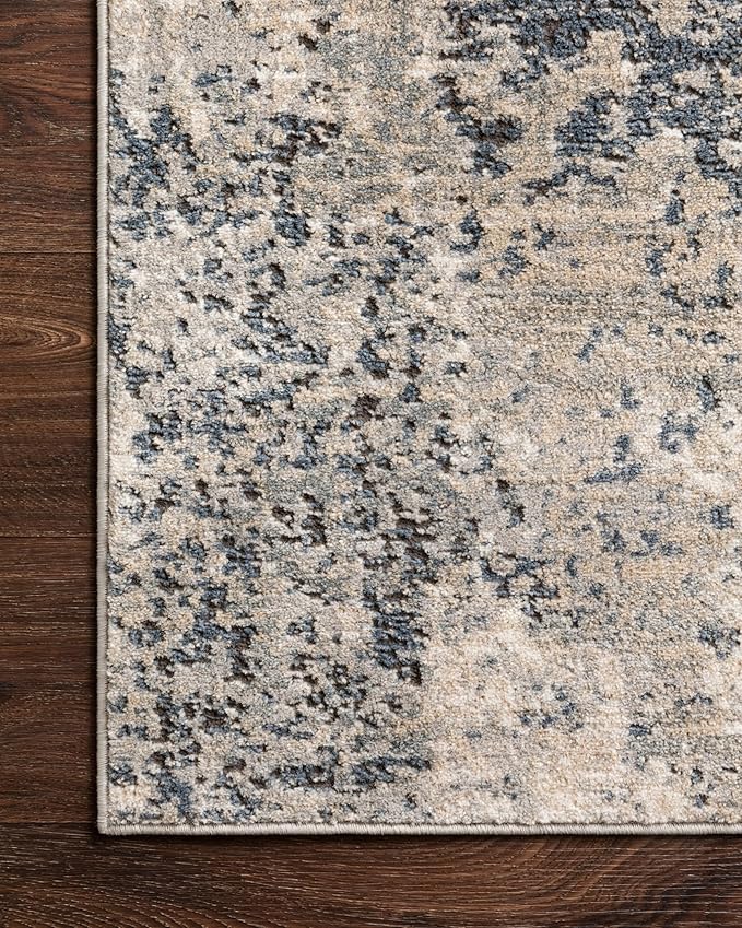 Loloi Teagan Collection TEA-07 Natural/Denim 3'-4" x 5'-7" Accent Rug, Large, Soft Neutral Rug, High-Traffic for Living Room, Bedroom, Home Office, Dining Area