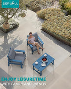 SERWALL HDPE Outdoor Couch, Blue Frame and Grey Cushion