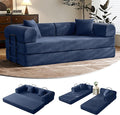 79" Convertible Sofa Bed with Fixed-Shape Frame & Removable Armrests, Modular Corduroy Sleeper Sofa, Folding Mattress Couch for Small Spaces - No Assembly Needed in Navy Blue (Includes 2 Pillows)