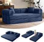 79" Convertible Sofa Bed with Fixed-Shape Frame & Removable Armrests, Modular Corduroy Sleeper Sofa, Folding Mattress Couch for Small Spaces - No Assembly Needed in Navy Blue (Includes 2 Pillows)